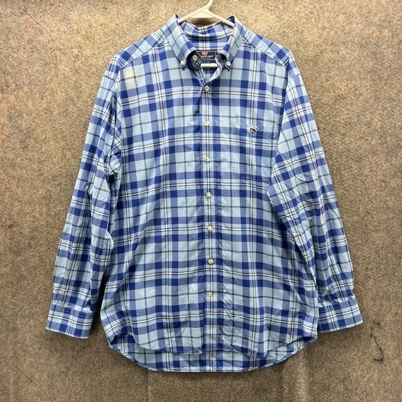Vineyard Vines Shirt Mens Medium Blue Performance Classic Fit Tucker Plaid - Picture 1 of 11